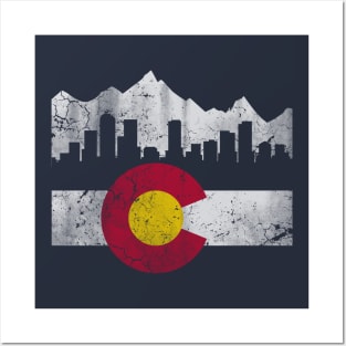 Vintage State of Colorado Flag Skyline Posters and Art